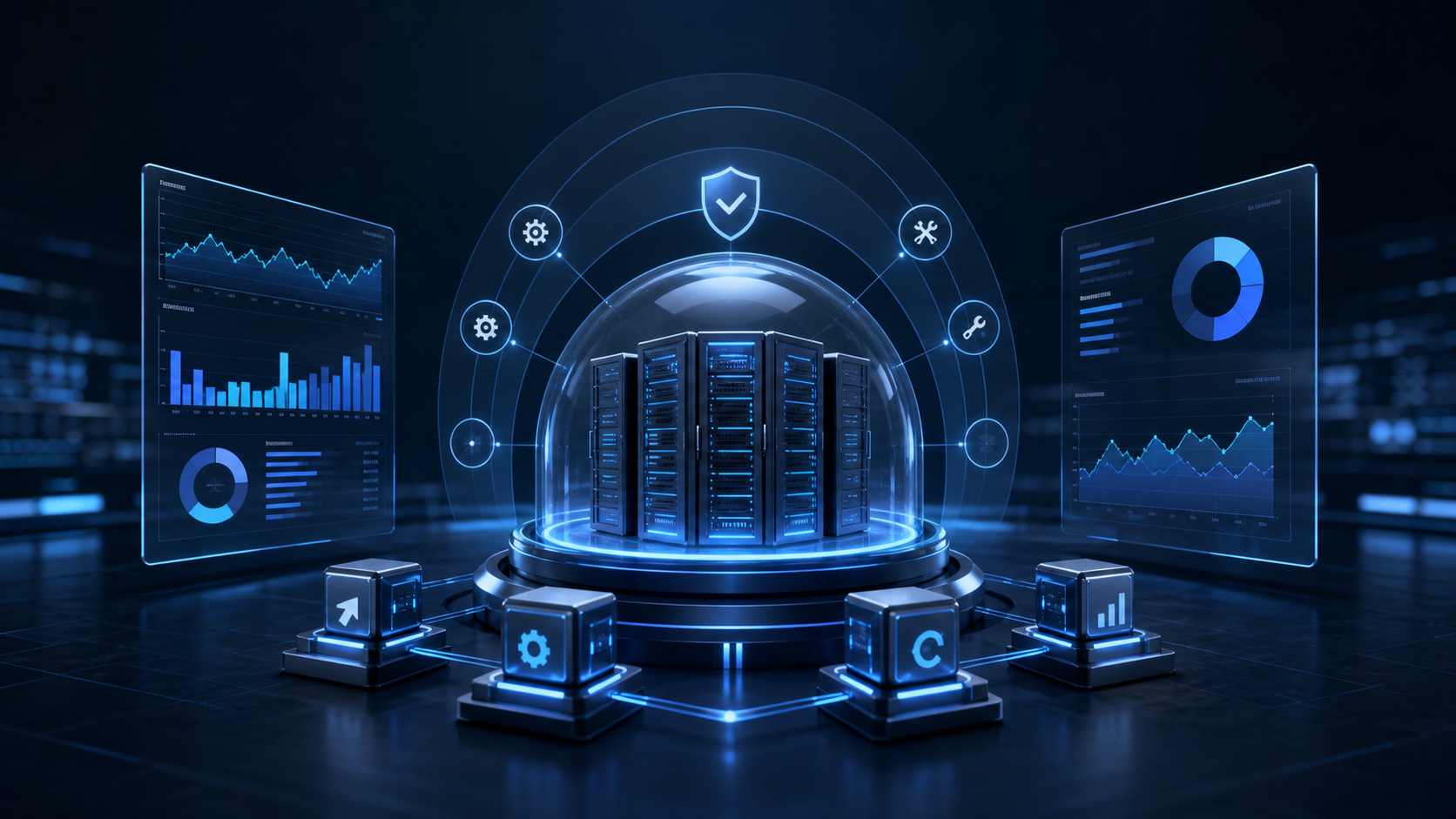 Production application protected by monitoring and maintenance systems